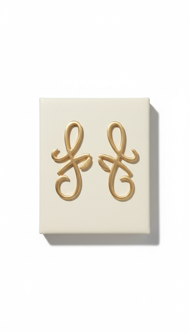 Satin Gold Script Pendant Earrings